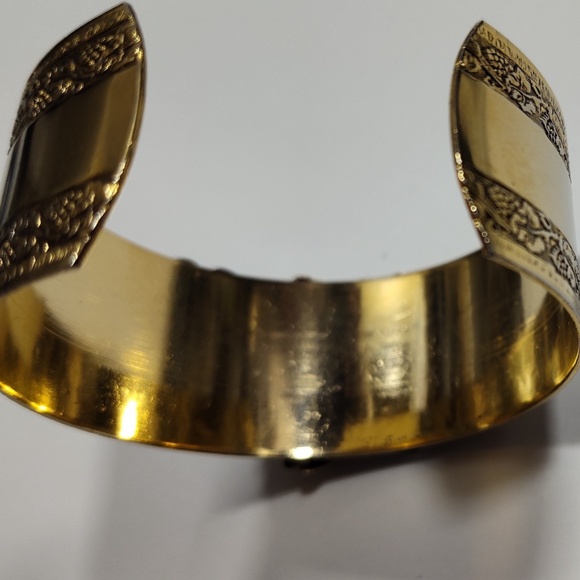 Vintage Sonja Lea Gold, Silver and Brass Tone Cherub Wide Cuff Ornate Bracelet - Picture 8 of 16